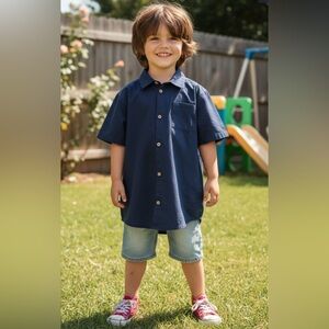 Kids Navy Blue Button Down Shirt